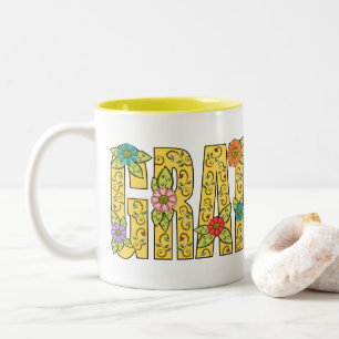Blommigt av färggrafi för inspirationskunskap Två-Tonad mugg