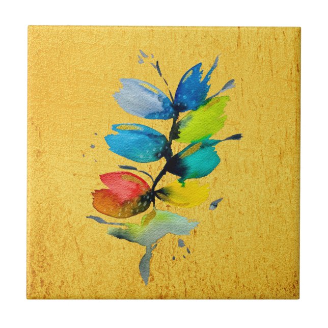 Blommigt av färglös vattenfärg lös abstrakt kakelplatta (Framsidan)