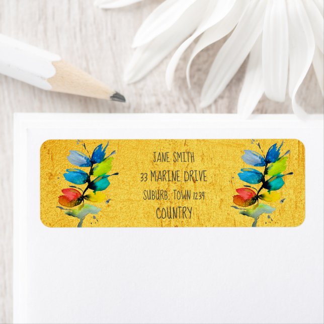 Blommigt av färglös vattenfärg lös abstrakt returadress etikett (Insitu)