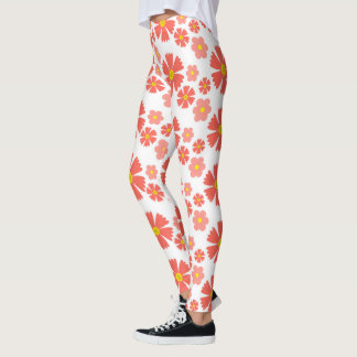 Blommigt av fetstilt rosa på vit bas leggings
