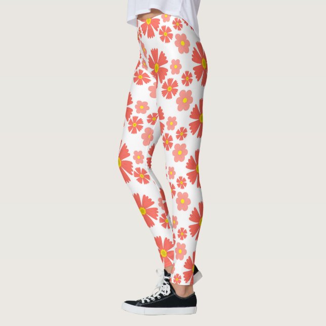 Blommigt av fetstilt rosa på vit bas leggings (Vänster)