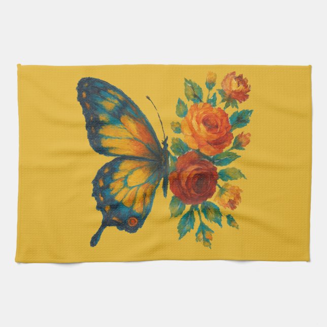 Blommigt av fjäril kökshandduk (Horisontell)