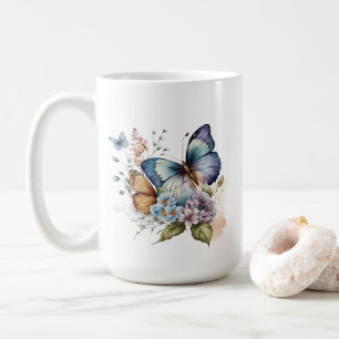 Blommigt av fjärilar och blommor kaffemugg