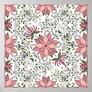 Blommigt av  för Rosa av Vintage Doodles Tile Art Poster