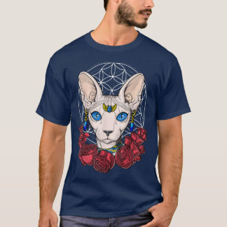 Blommigt av för shyn Cat Hairless Cat Helig Geome T Shirt