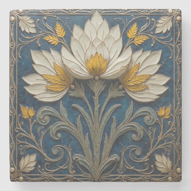 Blommigt av  för vitt och gult i lager stenunderlägg (Framsidan)