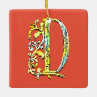 blommigt av första monogram för Brev D Julgransprydnad Keramik