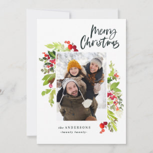 Blommigt av foto-vattenfärg och bladfärgstristmas julkort