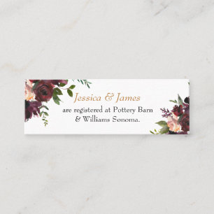 Blommigt av Gift-register Burgundy Watercolor-hölj Mini Visitkort