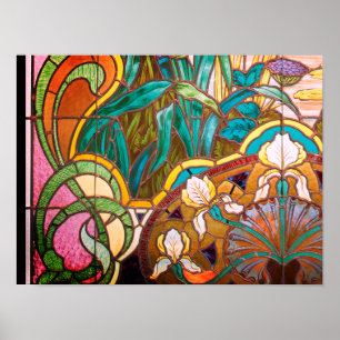blommigt av glas av art nouveau nedfläckad poster