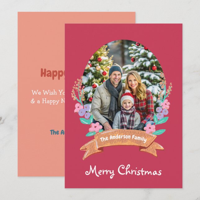 Blommigt av grå Blommar Rött foto av Julafton Julkort (Fram/baksida)