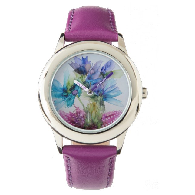 Blommigt av Grönt av färgad blå Lila Rosa   Art Armbandsur (Framsida)