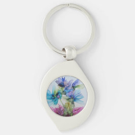 Blommigt av Grönt av färgad blå Lila Rosa   Art Swirl Silverfärgad Nyckelring