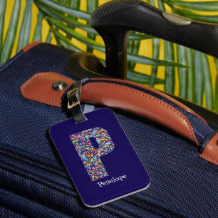 blommigt av grönt lila gult Monogram Initialt P b Bagagebricka