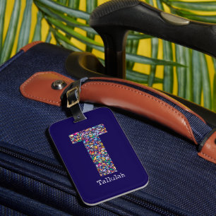 blommigt av grönt lila gult Monogram Inledande bl Bagagebricka