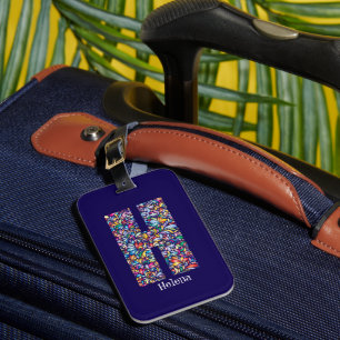blommigt av grönt lila gult Monogram Inledande bl Bagagebricka