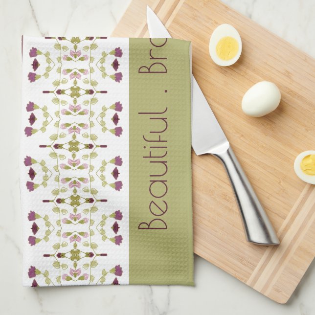 blommigt av grönt och lila kökshandduk (Vikt i Fjärdedel)