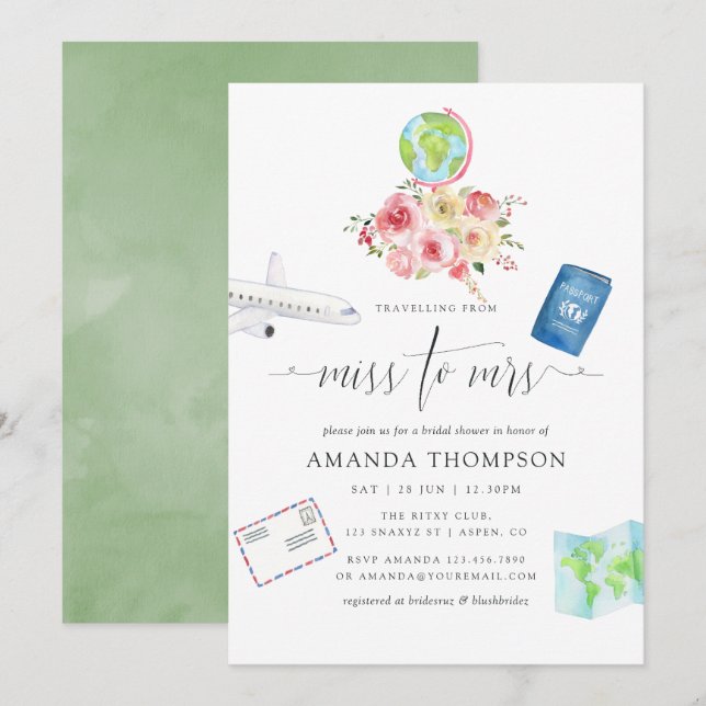 Blommigt av  Grönt och sedel - Fru Möhippa Inbjudningar (Fram/baksida)