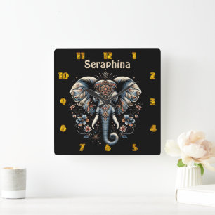 Blommigt av gryning av elefant fyrkantig klocka