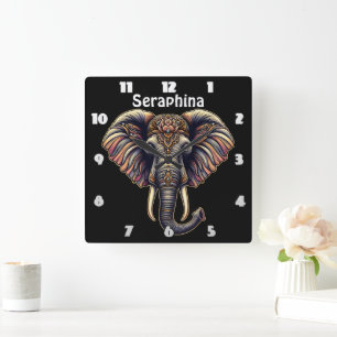 Blommigt av gryning av elefant fyrkantig klocka