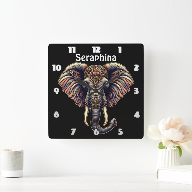Blommigt av gryning av elefant fyrkantig klocka (Hem)