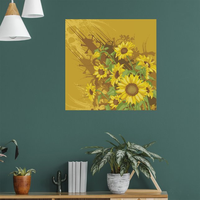 Blommigt av guldsolrosartikel Fold Rustic Gult Poster (Skapare uppladdad)