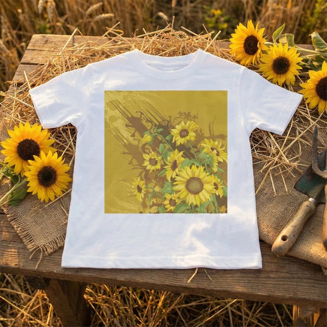 Blommigt av guldsolrosartikel Fold Rustic Gult T Shirt (Skapare uppladdad)