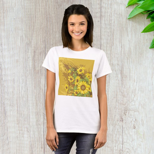 Blommigt av guldsolrosartikel Fold Rustic Gult T Shirt (Skapare uppladdad)