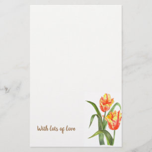 Blommigt av Gult av vattenfärgen Parrot Tulips Brevpapper