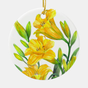 Blommigt av Gult på vattenfärgsdag Lilies Julgransprydnad Keramik