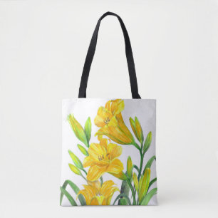 Blommigt av Gult på vattenfärgsdag Lilies Tygkasse