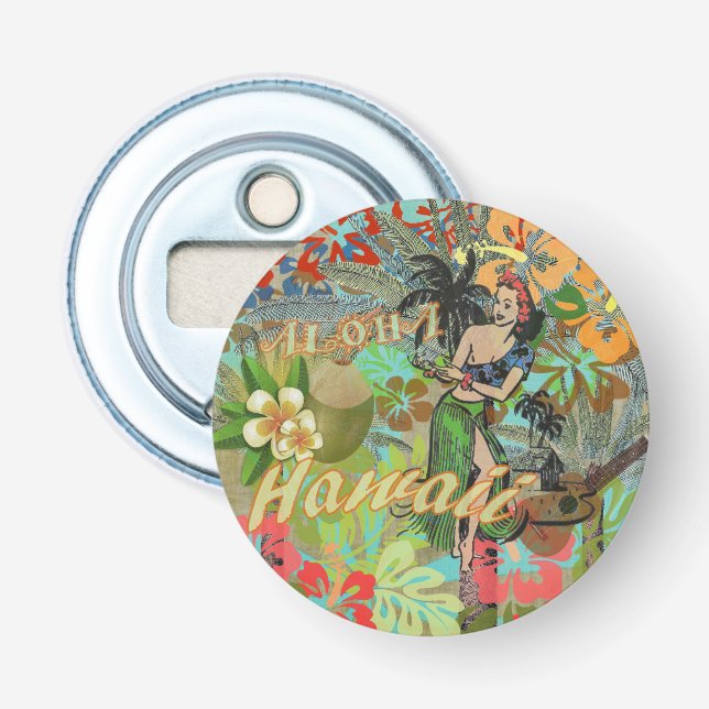 Blommigt av Hawaii Flower Hula-Vintage, grafik Flasköppnare (Framsidan)