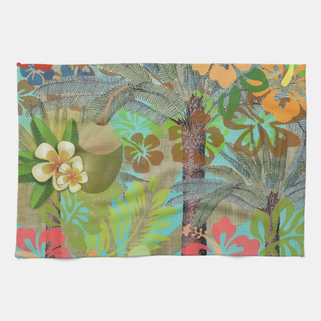 Blommigt av Hawaii Flower Hula-Vintage, grafik Kökshandduk (Horisontell)