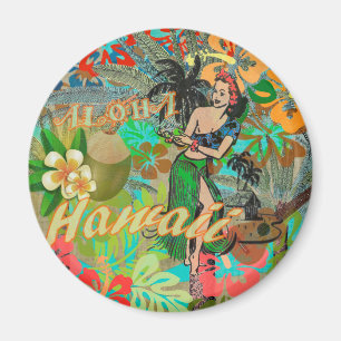 Blommigt av Hawaii Flower Hula-Vintage, grafik Magnet
