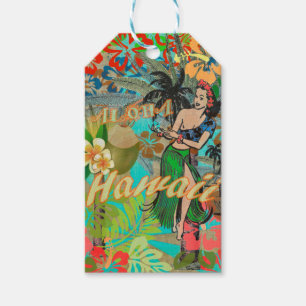 Blommigt av Hawaii Flower Hula-Vintage, grafik Presentetikett