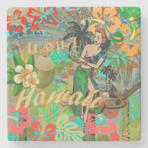 Blommigt av Hawaii Flower Hula-Vintage, grafik Stenunderlägg