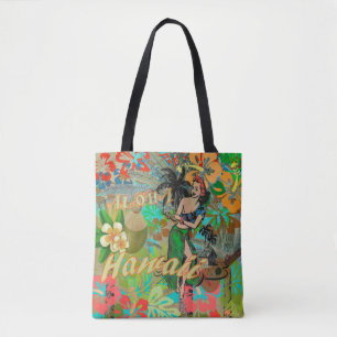 Blommigt av Hawaii Flower Hula-Vintage, grafik Tygkasse