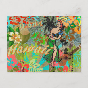 Blommigt av Hawaii Flower Hula-Vintage, grafik Vykort