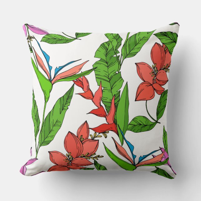 Blommigt av hawaiisk djungel och rödsommar kudde (Framsida)