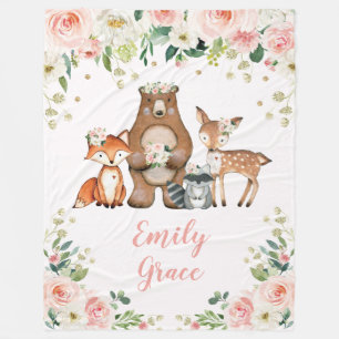  Blommigt av hondjur/skog Fleecefilt