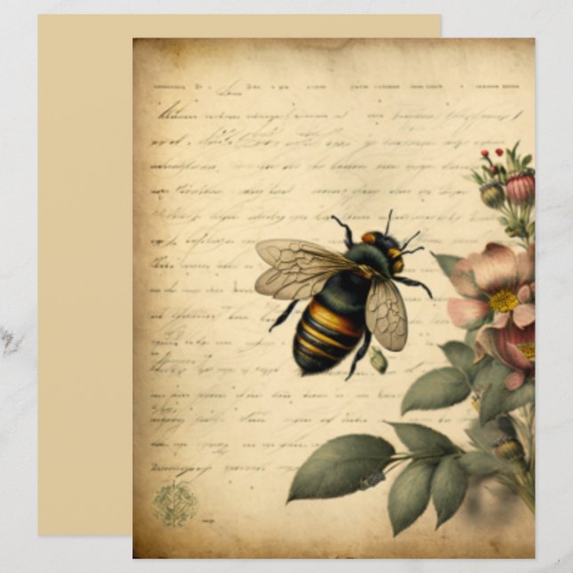 blommigt av honungsbin från vintage (Fram/baksida)