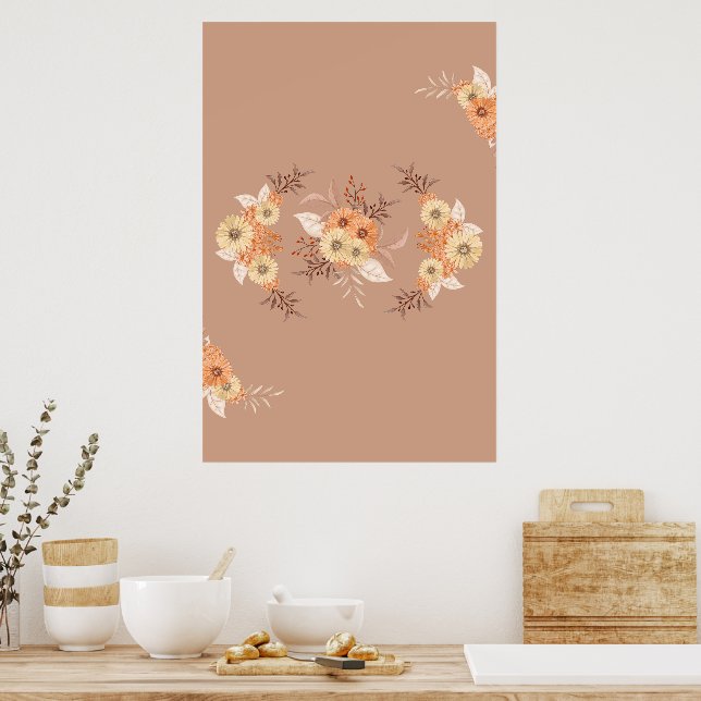 Blommigt av hösten Bloom - Beige och Orange Poster (Kök)