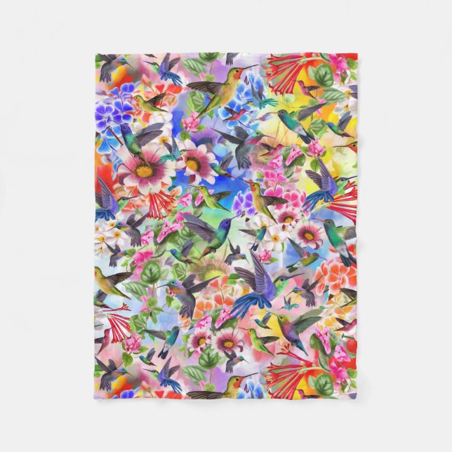 Blommigt av humerande fåglar fleecefilt (Framsidan)