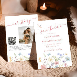 Blommigt av jokerblommor i QR-eleganten bröllop Spara Datumet