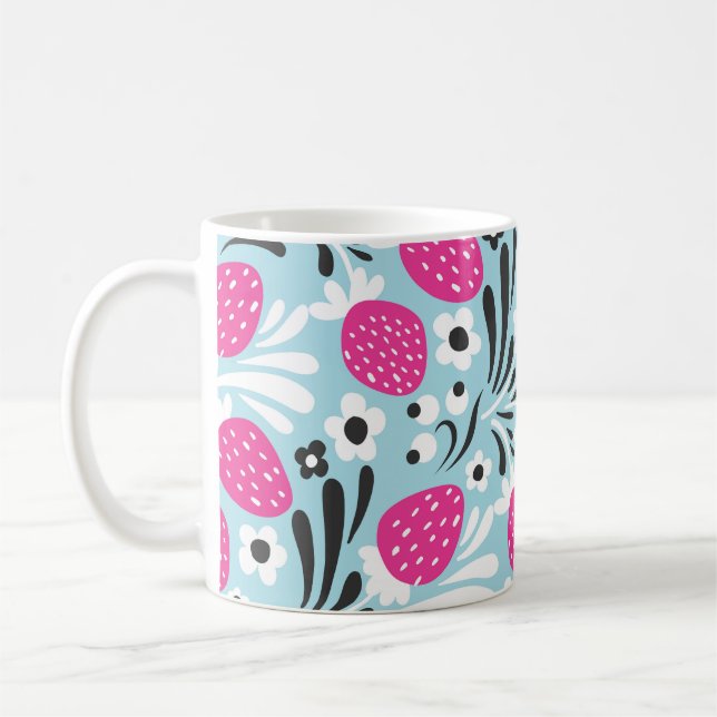 Blommigt av jordgubbar: Rosa Berry Seamless. Kaffemugg (Vänster)
