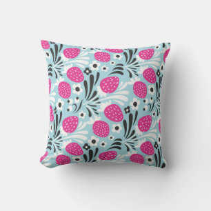 Blommigt av jordgubbar: Rosa Berry Seamless. Kudde