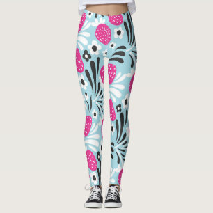 Blommigt av jordgubbar: Rosa Berry Seamless. Leggings