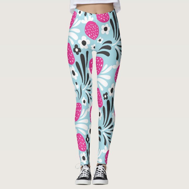 Blommigt av jordgubbar: Rosa Berry Seamless. Leggings (Framsida)