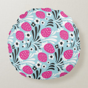 Blommigt av jordgubbar: Rosa Berry Seamless. Rund Kudde
