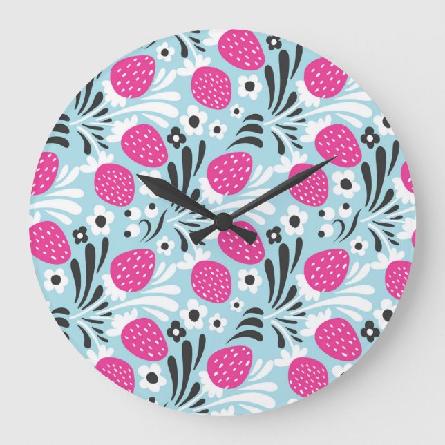 Blommigt av jordgubbar: Rosa Berry Seamless. Stor Klocka (Framsida)
